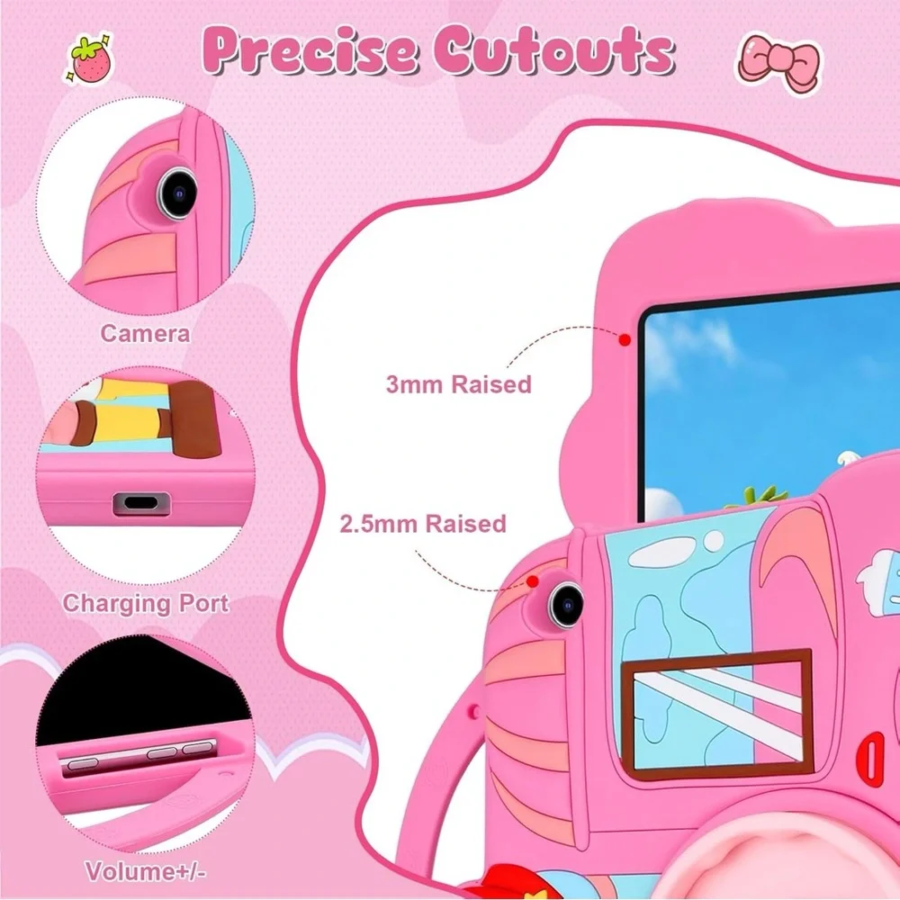 Galaxy Tab A9 Plus 11” Case Kids Pink w/ Strap Handle & Rotating Stand